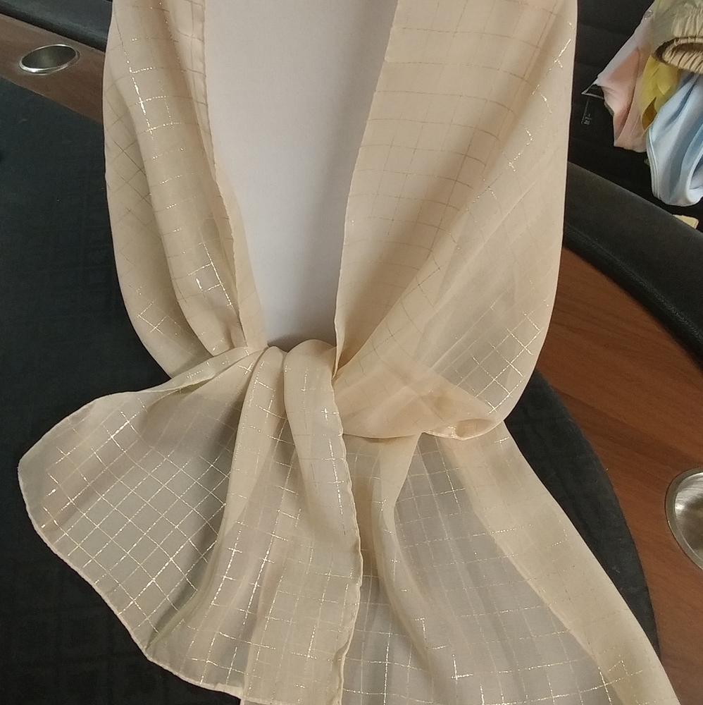 Tan and Gold Threding Scarf